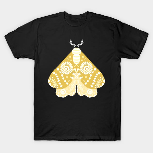 Folk Art Moth in Gold T-Shirt by MarcyBrennanArt